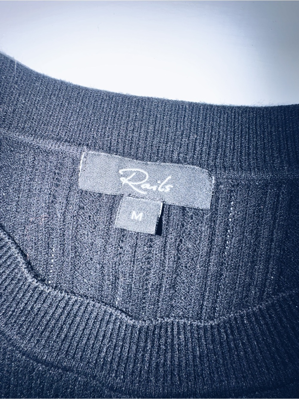 Rails Ribbed Knit Ruffle Top — Black — Size M - Picture 3 of 7